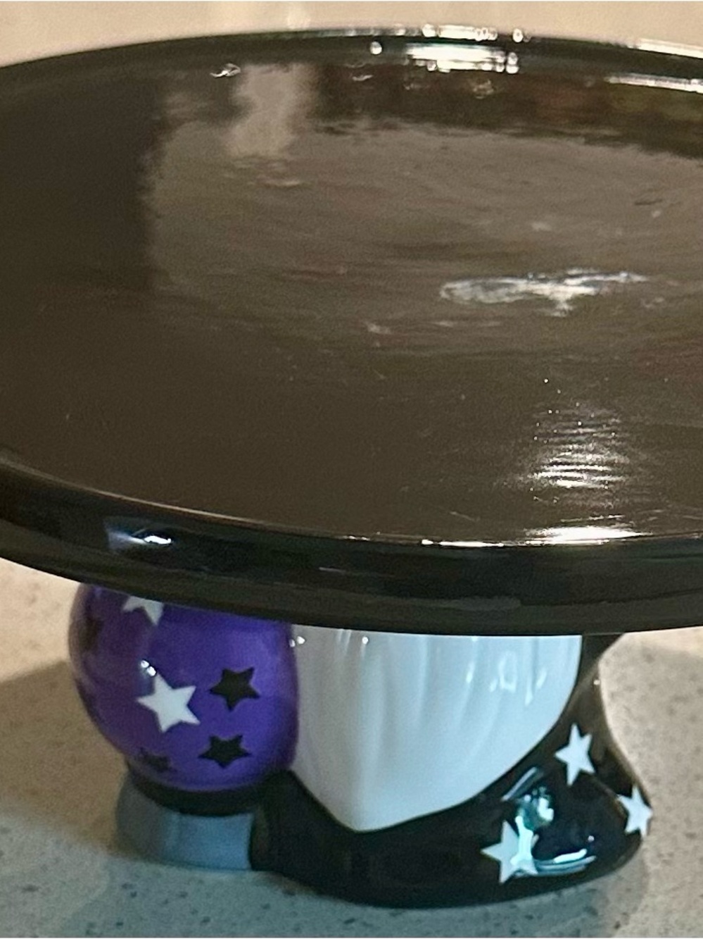 Black Ceramic Cake Stand with Gnome Base